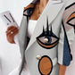 Chic Big Eyes Cool Print Double Breasted Blazer Jacket For Women