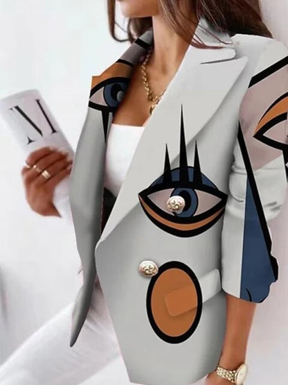 Chic Big Eyes Cool Print Double Breasted Blazer Jacket For Women