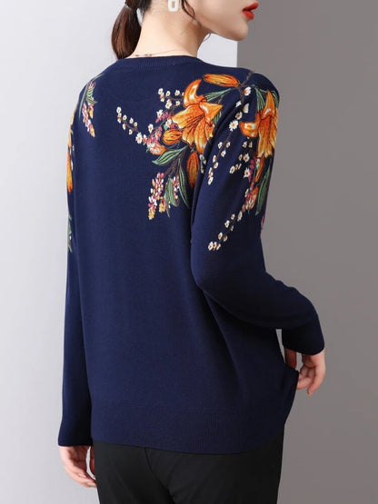 Korean Fashion Printed O-Neck Sweater: Spring/Autumn Pullover with Slim Fit