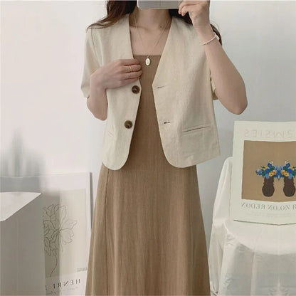 Summer Style Short Sleeve Chic Korean Design Blazer Jackets