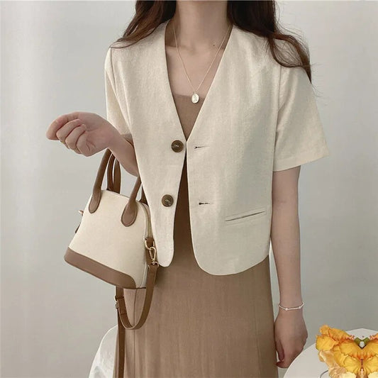 Summer Style Short Sleeve Chic Korean Design Blazer Jackets