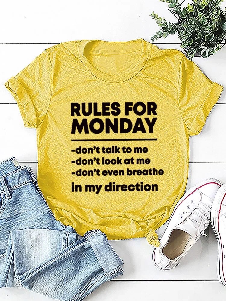 Rules For Monday Printed O-Neck T-Shirts For Women
