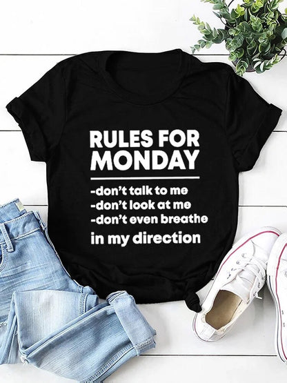 Rules For Monday Printed O-Neck T-Shirts For Women