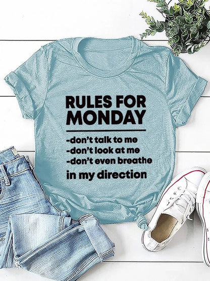 Rules For Monday Printed O-Neck T-Shirts For Women