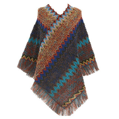 Autumn Winter Style Striped Triangle Shawl Sweater