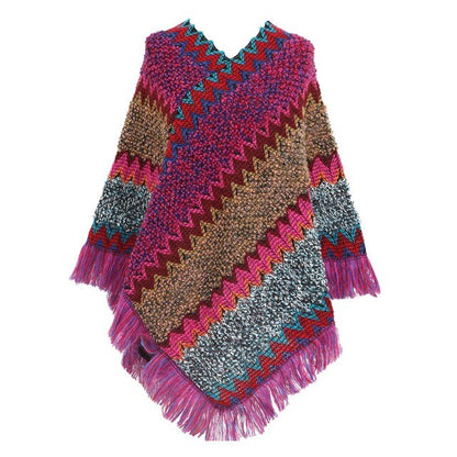 Autumn Winter Style Striped Triangle Shawl Sweater