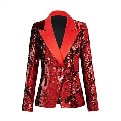 Red Slim-Fit Suit Jacket with Sequin Decoration: Ideal for Weddings, Parties