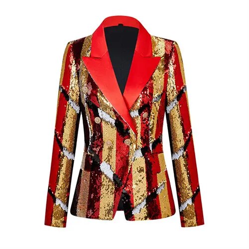 Red Slim-Fit Suit Jacket with Sequin Decoration: Ideal for Weddings, Parties