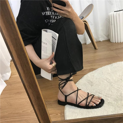 Women Cross Tie Lace Up Beach Gladiator Sandals