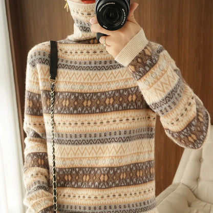 Autumn And Winter New Cashmere Sweater Womens High Necked Pullover Loose Thick Sweater Short Paragraph Knit Shirt