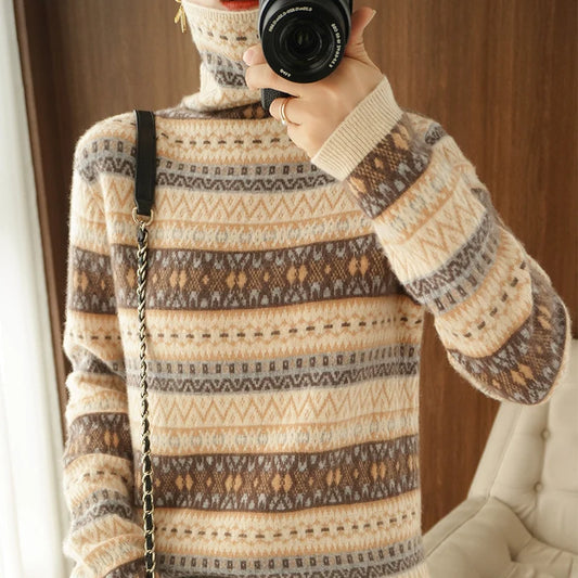 Autumn And Winter New Cashmere Sweater Womens High Necked Pullover Loose Thick Sweater Short Paragraph Knit Shirt