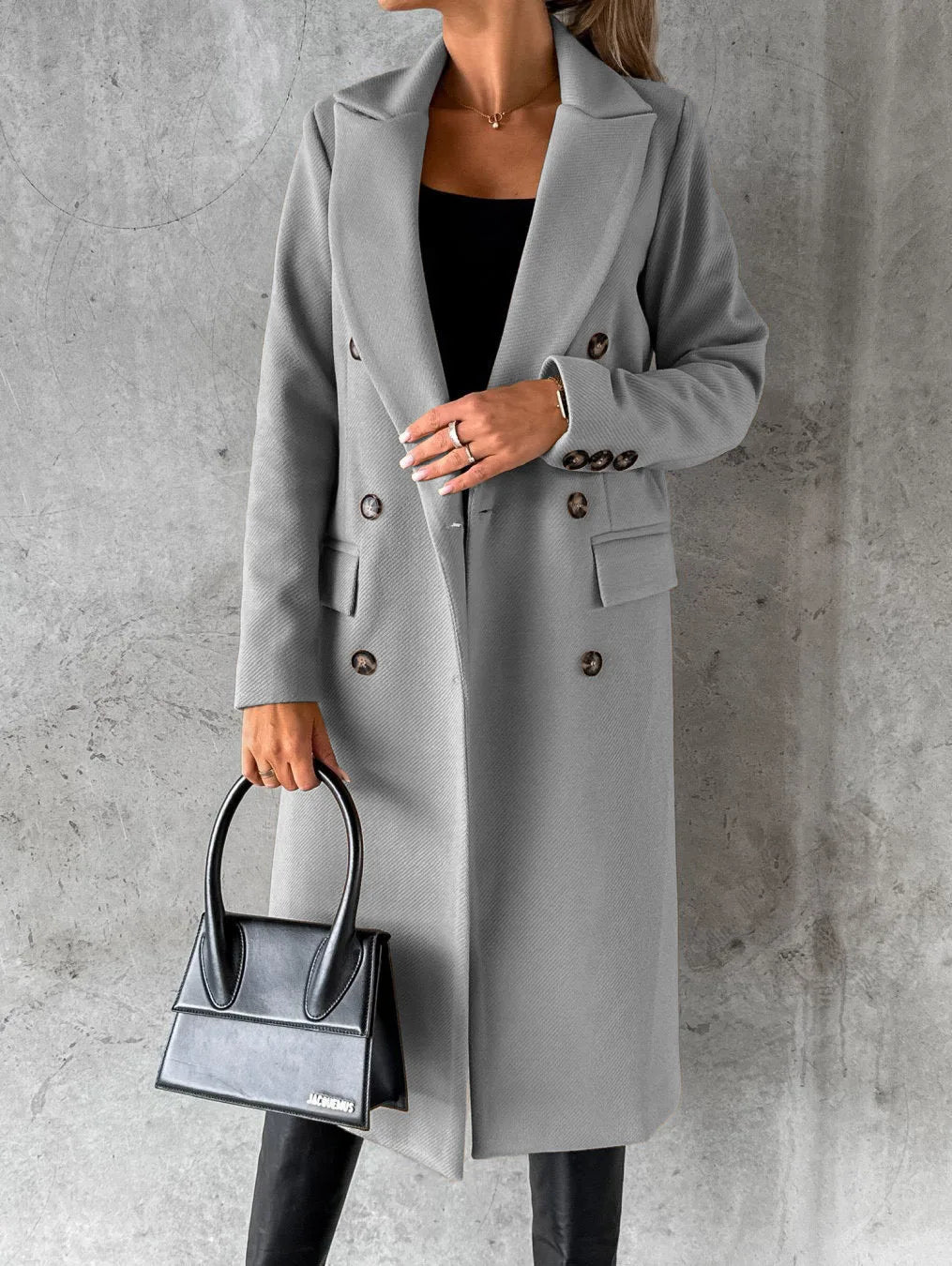 Double-Breasted Wool Blend Overcoat – Classic Elegant Winter Coat for Women