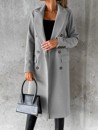 Double-Breasted Wool Blend Overcoat – Classic Elegant Winter Coat for Women