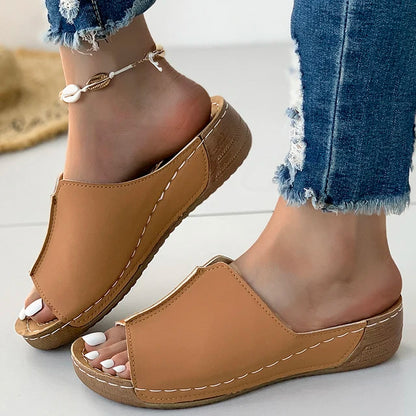 Stitched Edge Women Summer Wedge Sandals