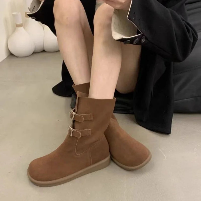 Buckle Decoration Slip On Comfortable Simple Winter Boots For Women
