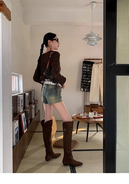 Long Knee High Suede Designer Zipper Winter Boots For Women