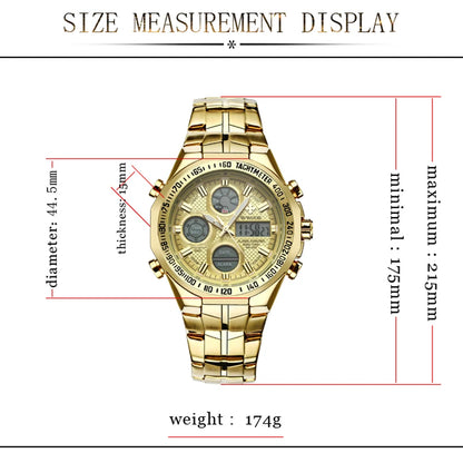 Mens Dual Rich Display Stainless Steel Golden Class Watches