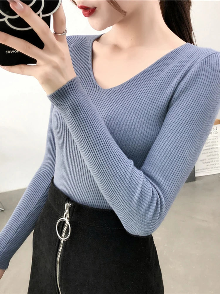Women Spring Autumn V Neck Sweaters