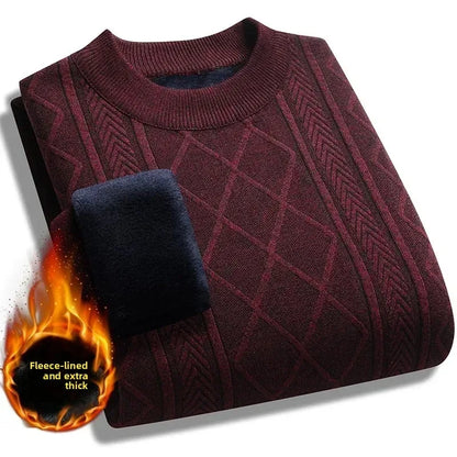 2025 Mens Casual Warm Sweater Solid Plush Knitted Pullover Autumn Winter Thickened Versatile Top