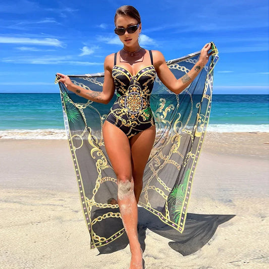 African Sexy High Neck One Piece Swimsuit For Women Halter Swimwear With Print Elegant Bathing Suit