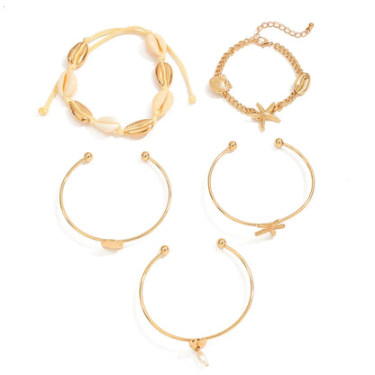 Greek Goddess Vibes - Elegant Gold Sea Shell Charm Bracelet Stack