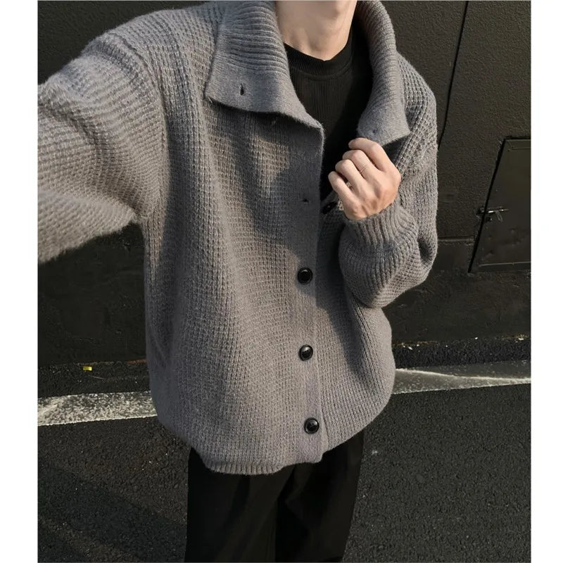 Stand Collar Double Breasted Mens Knitted Cardigan Sweaters