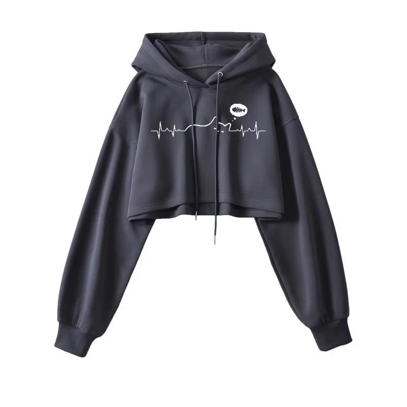 2025 Women S Short Hoodie Solid Sweatshirt Crop Top Korean Harajuku Fashion