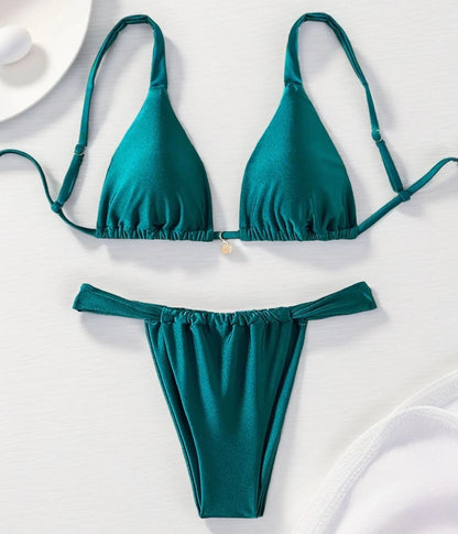 2025 Sexy High Leg Ribbed Bikini Set Halter Push Up Brazilian Swimsuit With Ring Detail For Women