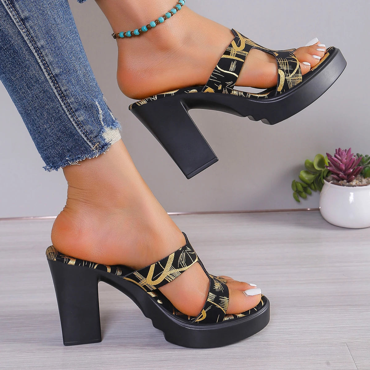 Womens High Heel Fashion Platform Open Toe Slipper