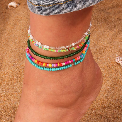 5 Pieces Colorful Beads Ankle Bracelet