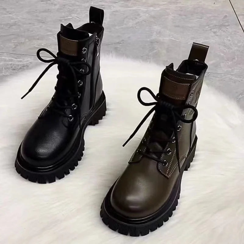 Womens Casual Leather Ankle Zipper Winter Boots