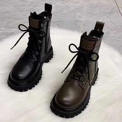 Womens Casual Leather Ankle Zipper Winter Boots