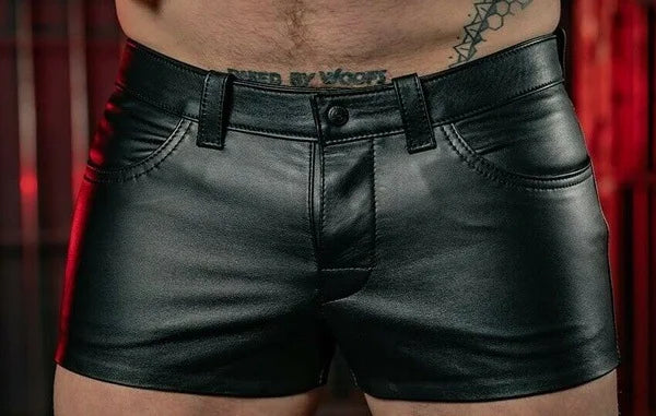 New Summer Fashion Black Men Leather Shorts