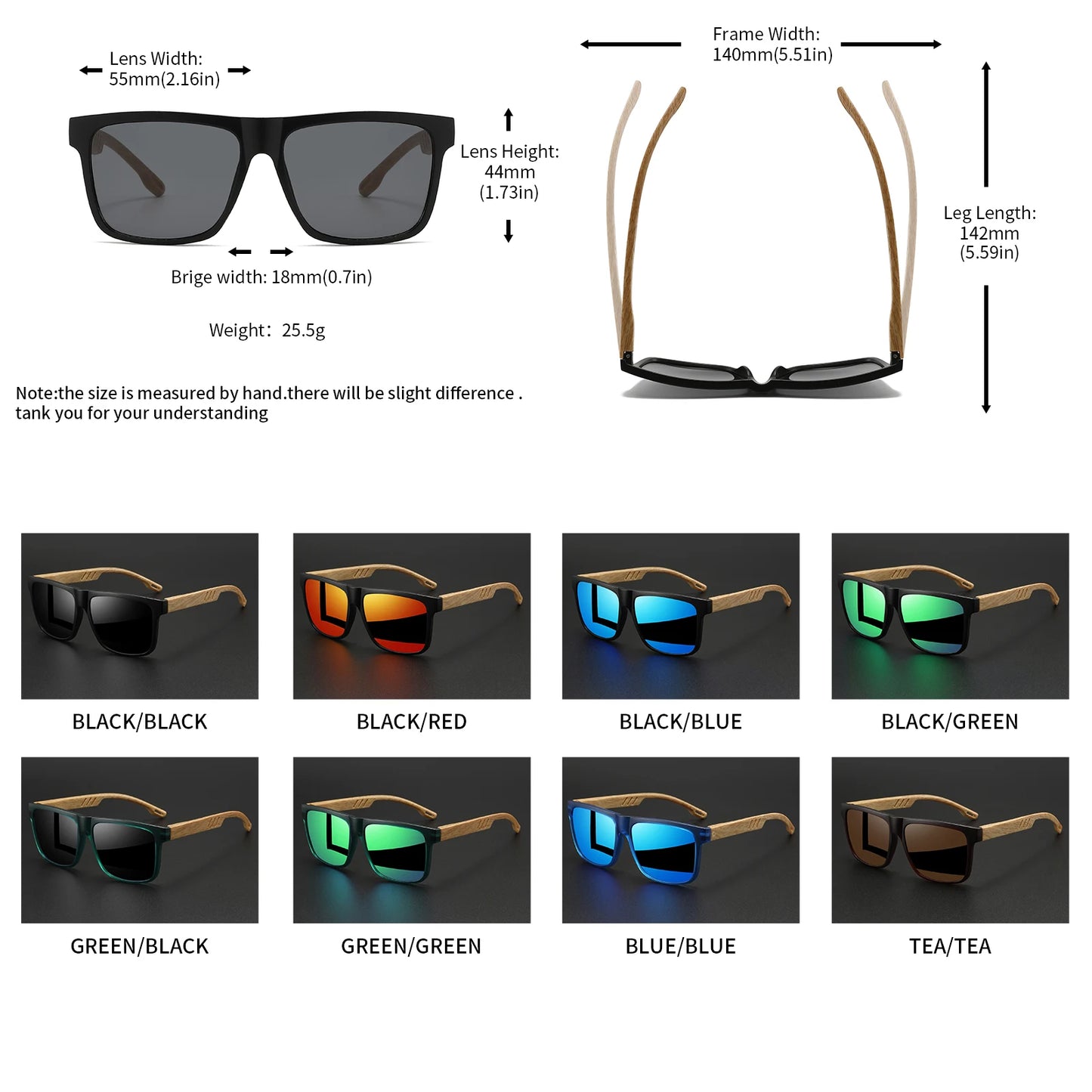 Square UV400 Sunglasses – Wood Grain Unisex Fashion Shades