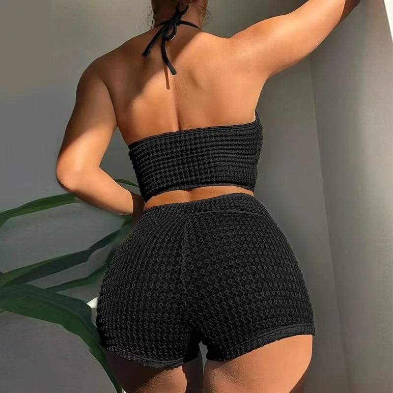2025 One Shoulder High Waist Bikini Solid Color Padded Swimsuit For Women Trendy Summer Beachwear