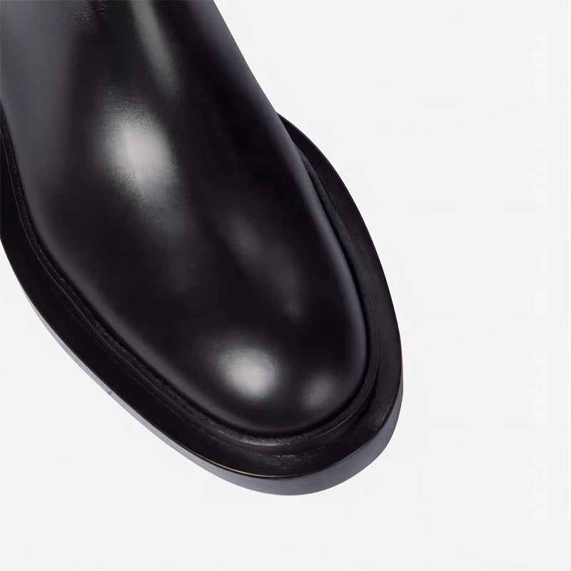2025 Women S Leather Elastic Boots Plush Long Over The Knee Boots With Thick Heels Slip On Knight Botas For Autumn Winter