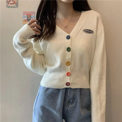 Cute Cropped V-Neck Knit Cardigan for Women – 2025 Autumn Trend