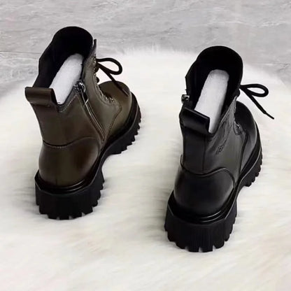 Womens Casual Leather Ankle Zipper Winter Boots