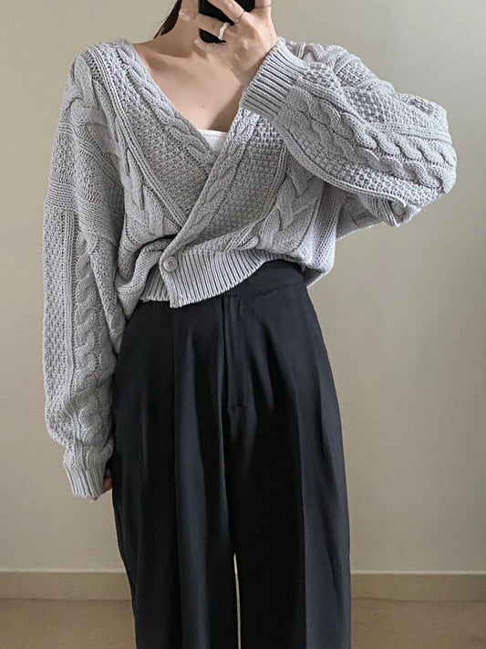 Women Deep V Neck Knitted Cardigan Sweater
