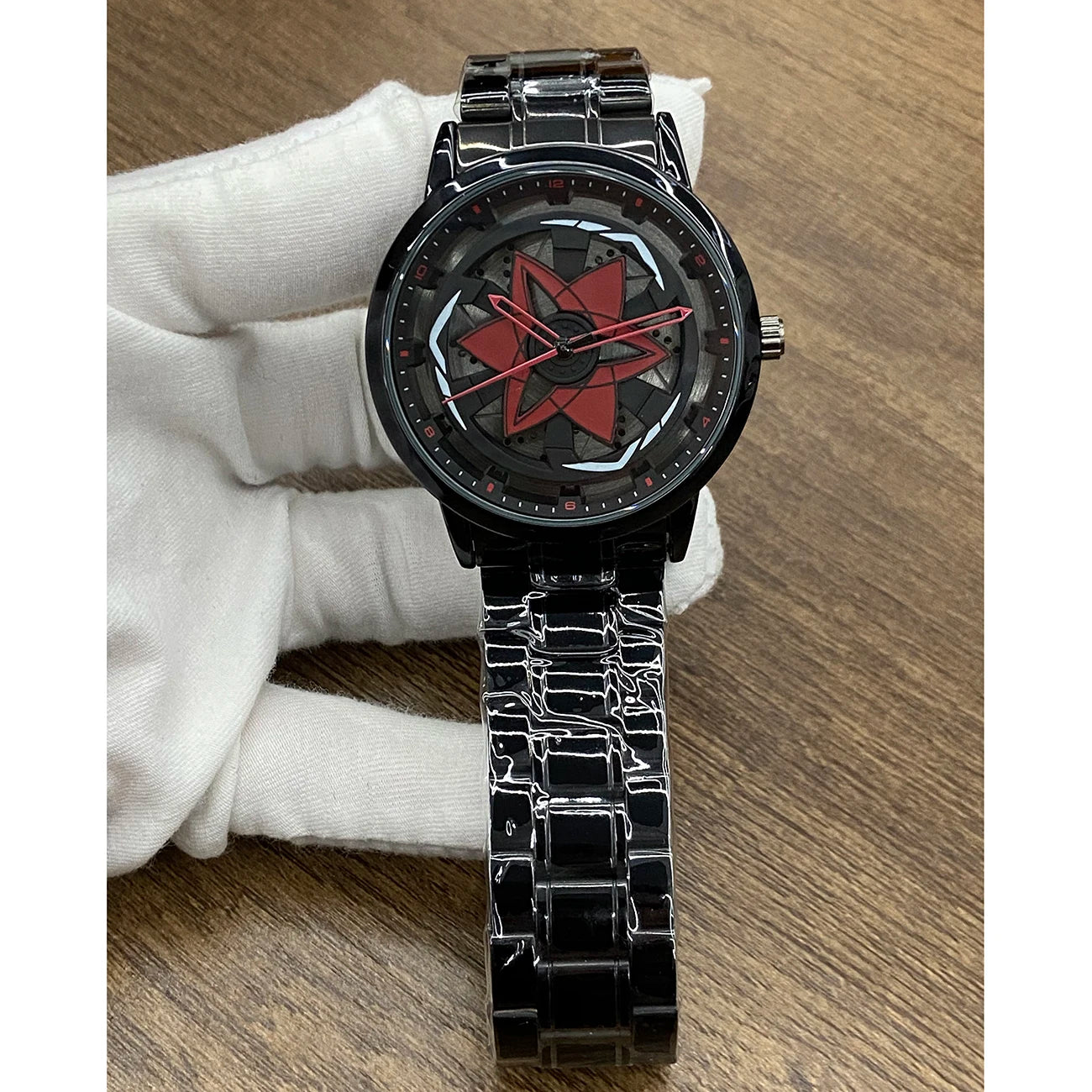 Edgy Anime Aesthetic - Sleek All-Black Mangekyou Sharingan Watch