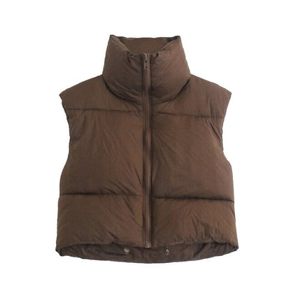 New Stand Collar Sleeveless Lightweight Zip Up Puffy Vest For Women