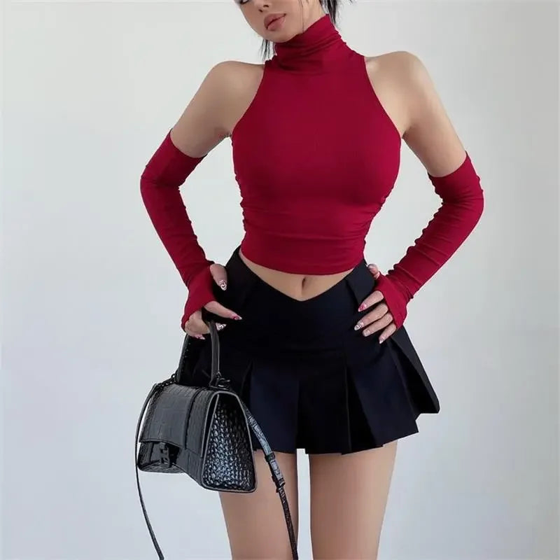 2025 Summer New Sensibility Spicy Girl Irregular Open Back Striped Cropped T Shirt Short Sleeve Belly Top For Women
