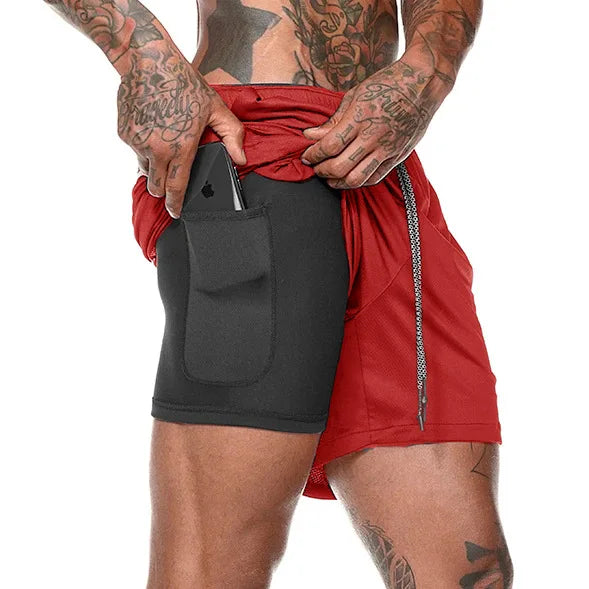 2 In 1 Mens Training Gym Fitness Sport Style Shorts