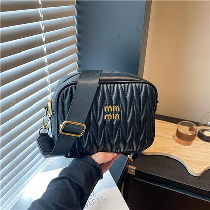 Edgy Quilted Black Leather Camera Bag
