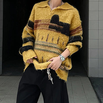 Turn Down Collar Knitwear Old Men Sweaters