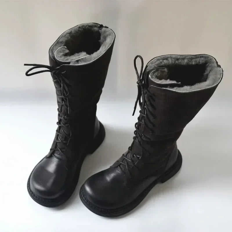Genuine Leather Lace Up Cool Winter Boots For Women