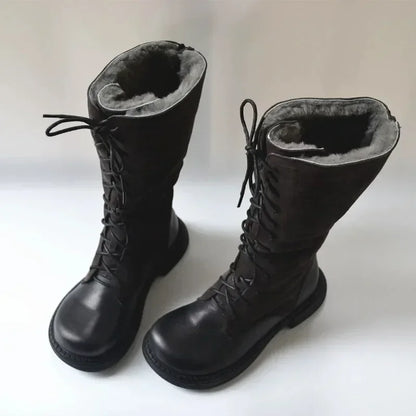 Genuine Leather Lace Up Cool Winter Boots For Women