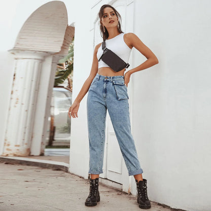 Women’s Straight Leg Baggy Jeans – Casual High Waist Loose Denim Pants