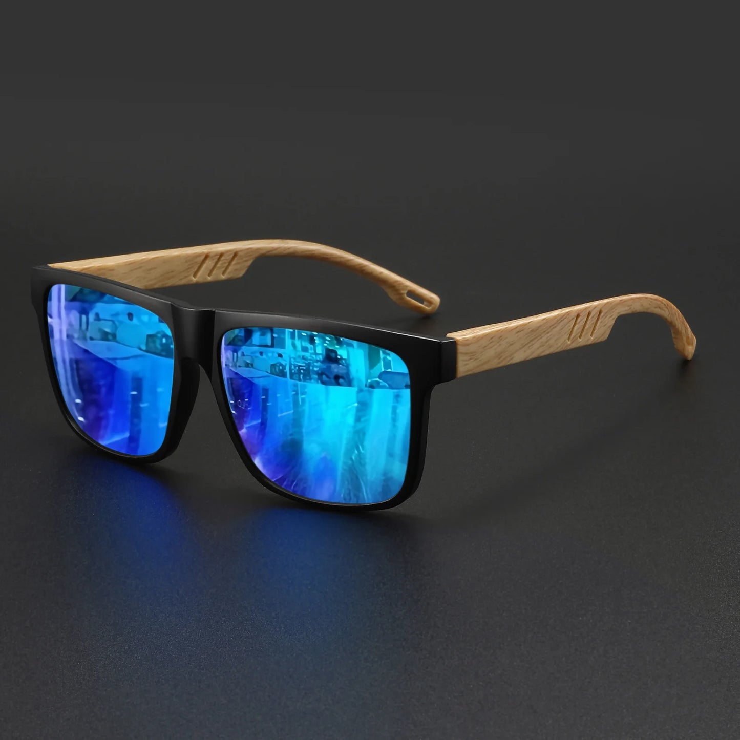 Square UV400 Sunglasses – Wood Grain Unisex Fashion Shades