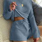 Two Pieces Long Sleeve Top Waffle Shorts Pajama Sets